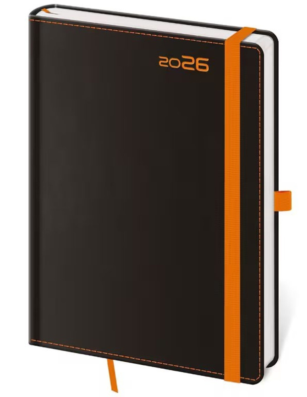 Týdenní diář 2026 B6 Black Orange s poutkem