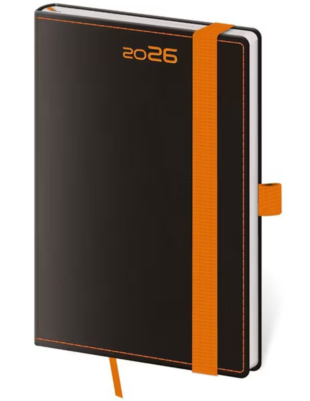Kapesní diář 2026 Black Orange s poutkem - kniha z kategorie Zápisníky, kalendáře