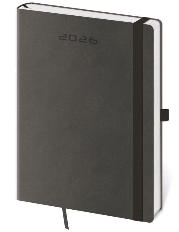 Týdenní diář 2026 Helma A5 - Flexies tmavě šedý s poutkem