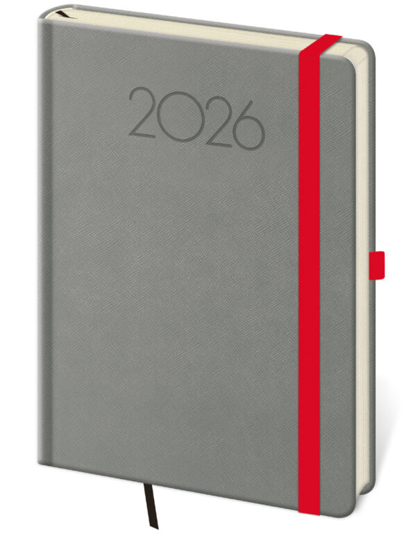 Týdenní diář 2026 Helma A5 - New Praga tmavě šedý s gumičkou