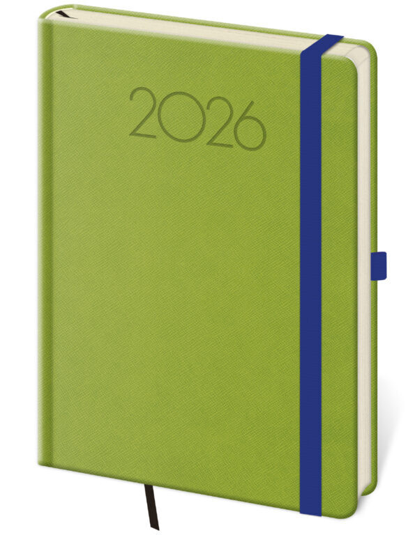 Týdenní diář 2026 A5 New Praga zelený s gumičkou