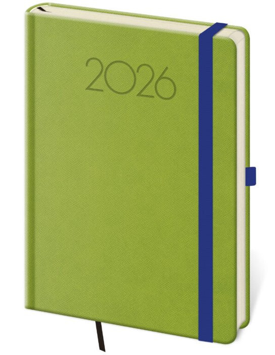 Týdenní diář 2026 A5 New Praga zelený s gumičkou