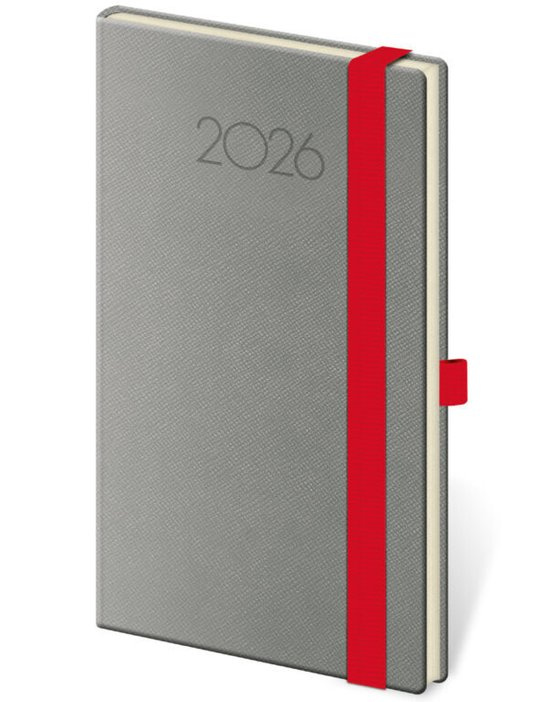 Kapesní diář 2026 New Praga tmavě šedý s gumičkou