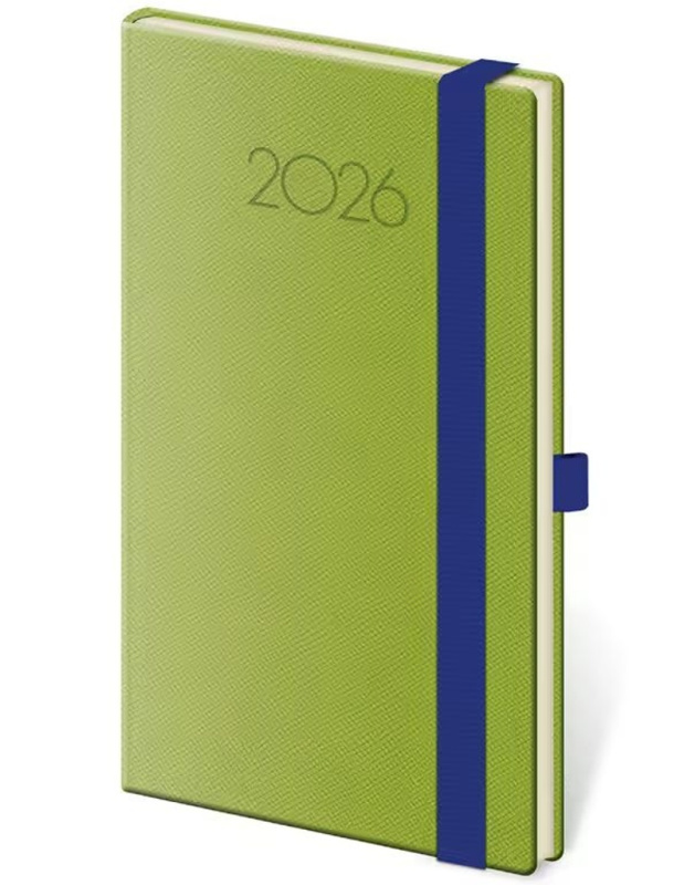Kapesní diář 2026 New Praga zelený s gumičkou