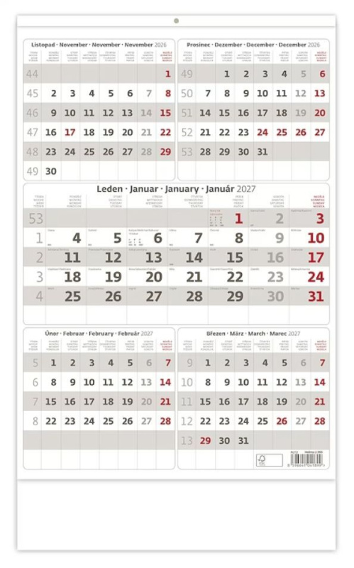 Nástěnný kalendář 2027 Helma pětiměsíční šedý