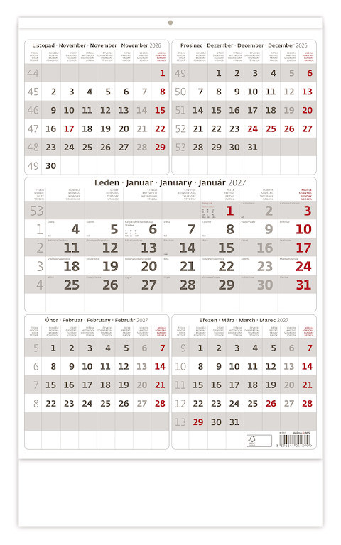 Nástěnný kalendář 2027 Helma pětiměsíční šedý