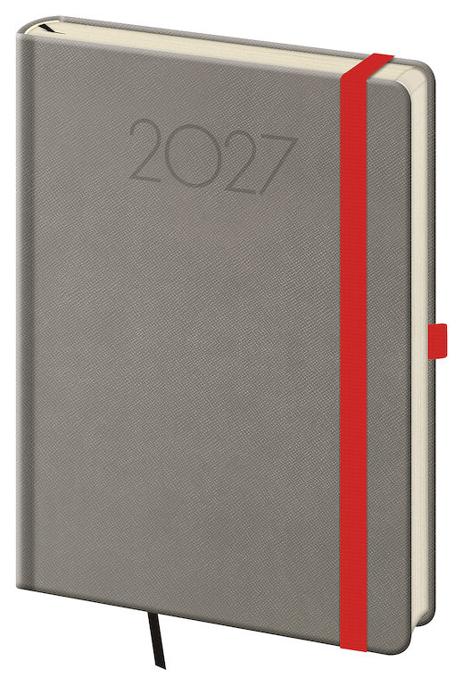 Denní diář 2027 Helma A5 New Praga šedá s gumičkou