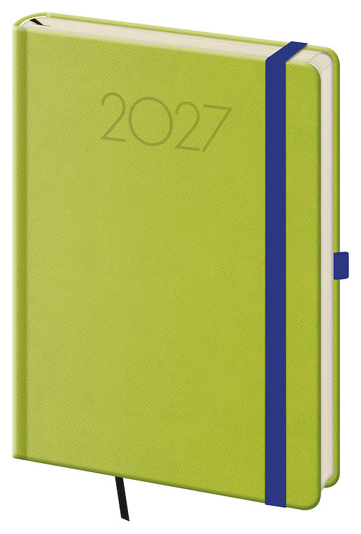 Denní diář 2027 Helma A5 New Praga zelená s gumičkou