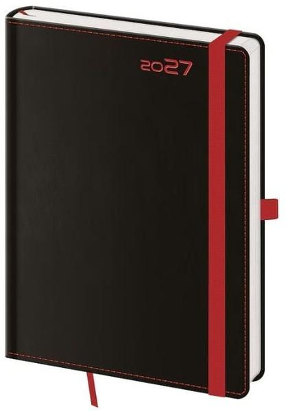 Denní diář 2027 Helma A5 Black Red s poutkem