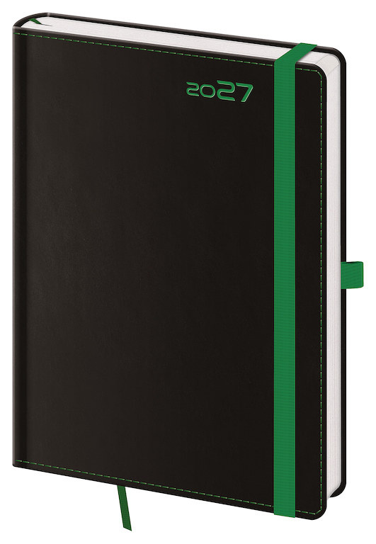 Denní diář 2027 Helma A5 Black Green s poutkem