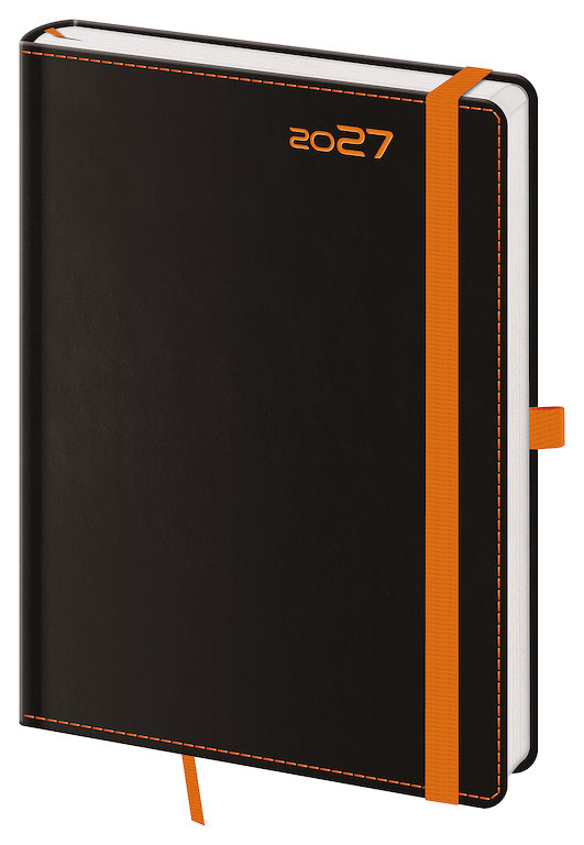 Denní diář 2027 Helma A5 Black Orange s poutkem
