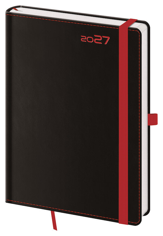Týdenní diář 2027 Helma A5 Black Red s poutkem