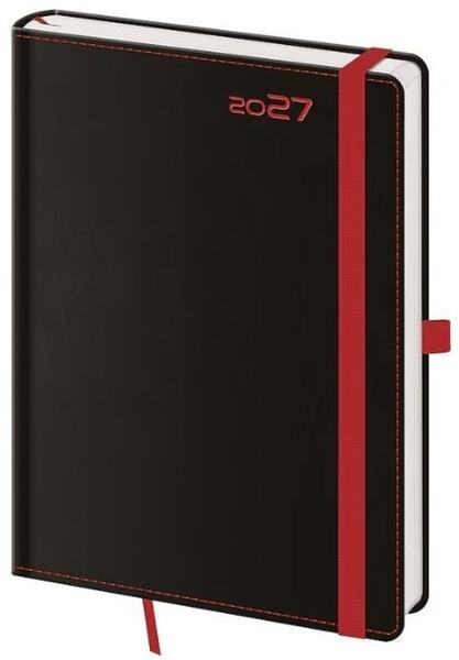 Týdenní diář 2027 Helma A5 Black Red s poutkem