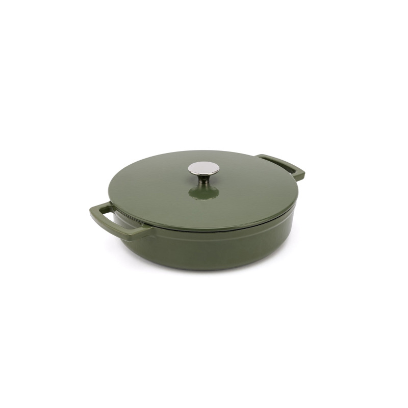 Elmich Smaltovaný litinový nízký hrnec Ember 28 cm - olivově zelená