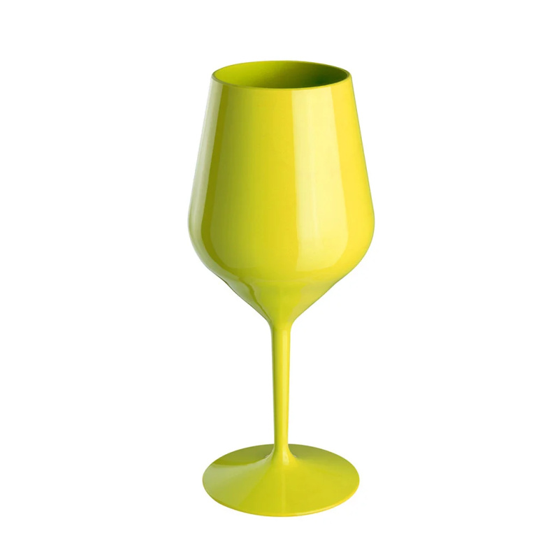 Žlutá nerozbitná plastová sklenice na víno 470 ml