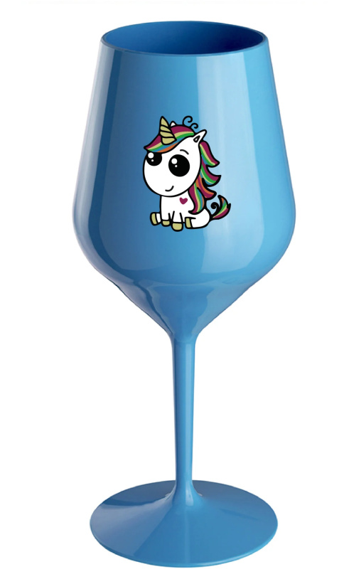 DUHOVÝ JEDNOROŽEC - modrá nerozbitná sklenice na víno 470 ml