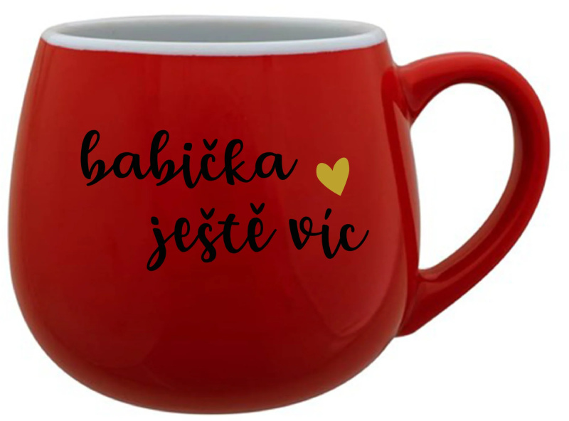BABIČKA JEŠTĚ VÍC - červený keramický hrníček 300 ml