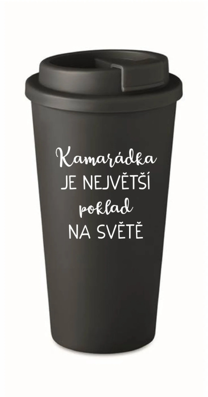 KAMARÁDKA JE NEJVĚTŠÍ POKLAD NA SVĚTĚ - černý termohrnek 475 ml