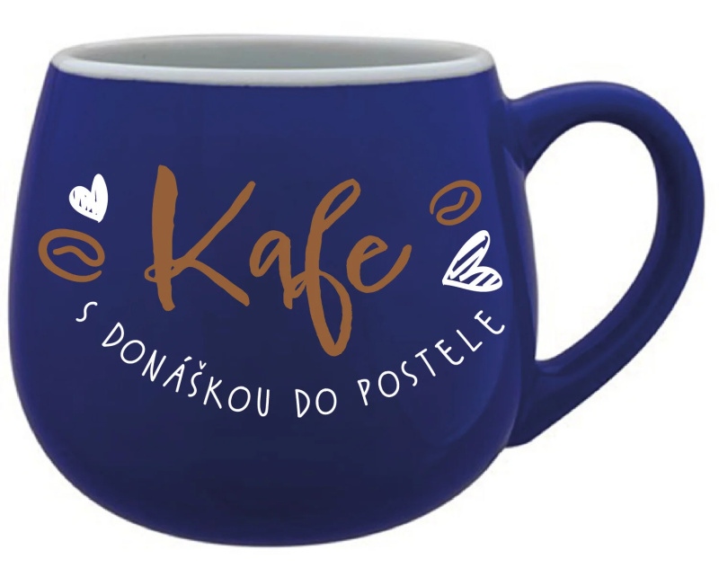 KAFE S DONÁŠKOU DO POSTELE - modrý keramický hrníček 300 ml