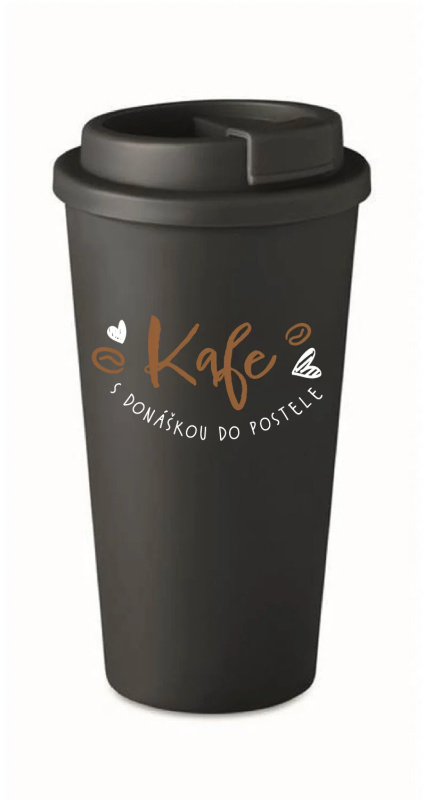 KAFE S DONÁŠKOU DO POSTELE - černý termohrnek 475 ml