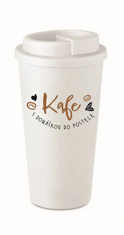 KAFE S DONÁŠKOU DO POSTELE - bílý termohrnek 475 ml
