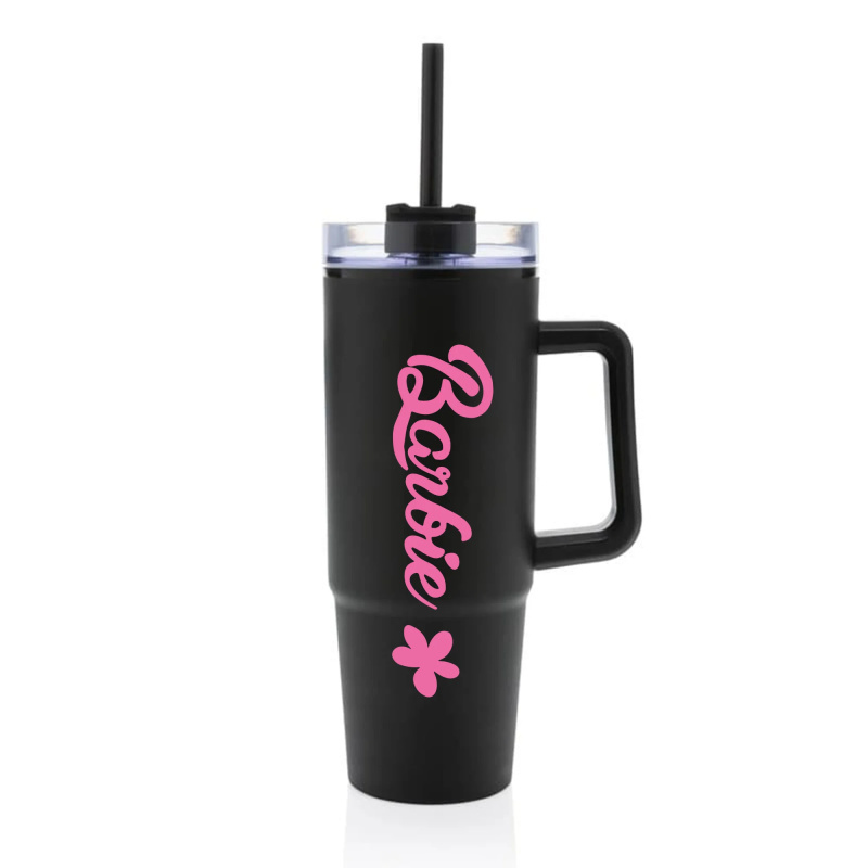 BARBIE - černý cestovní hrnek s průhledným víčkem 900 ml