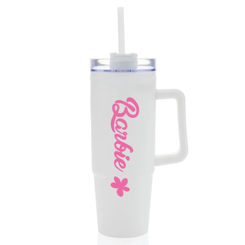 BARBIE - bílý cestovní hrnek s průhledným víčkem 900 ml