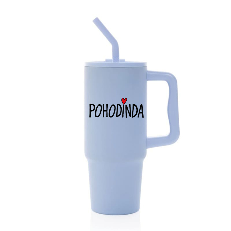 POHODINDA - světle modrá cestovní termoska s barevným víčkem 900 ml