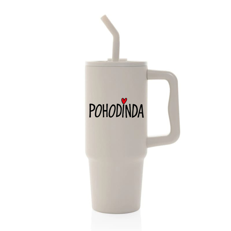 POHODINDA - béžová cestovní termoska s barevným víčkem 900 ml