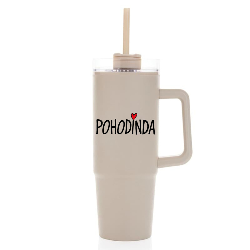 POHODINDA - béžová cestovní termoska s průhledným víčkem 900 ml