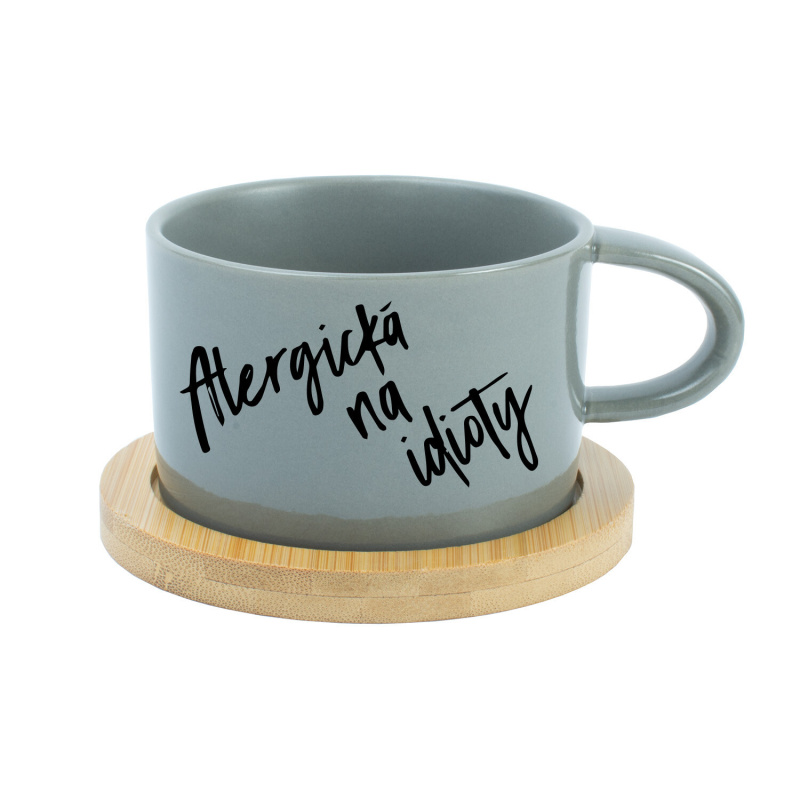 ALERGICKÁ NA IDIOTY - šedý hrníček makronka 200 ml