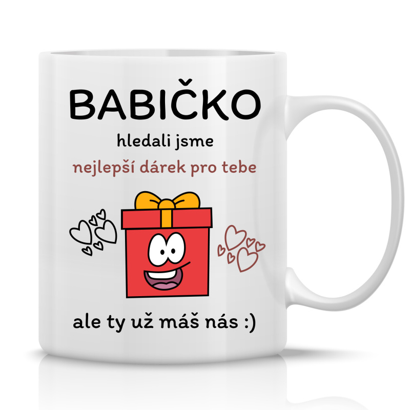 NEJLEPŠÍ DÁREK PRO BABIČKU - klasický bílý keramický hrníček 300 ml