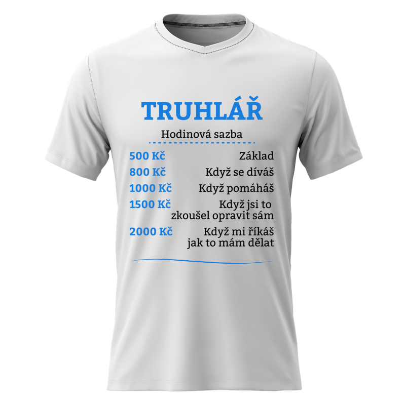 Pánské bavlněné tričko s potiskem - HODINOVÁ SAZBA - TRUHLÁŘ - bílé Velikost: 3XL