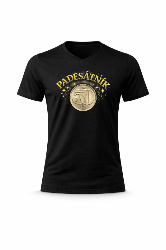 Pánské bavlněné tričko s potiskem - PADESÁTNÍK - černé Velikost: L