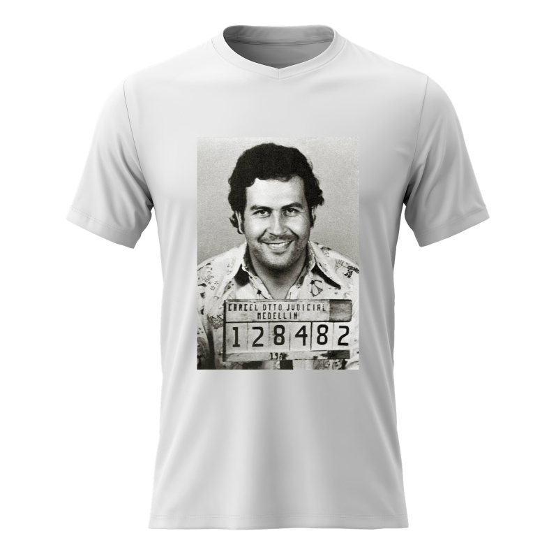 Pánské bavlněné tričko s potiskem - PABLO ESCOBAR - bílé Velikost: XL