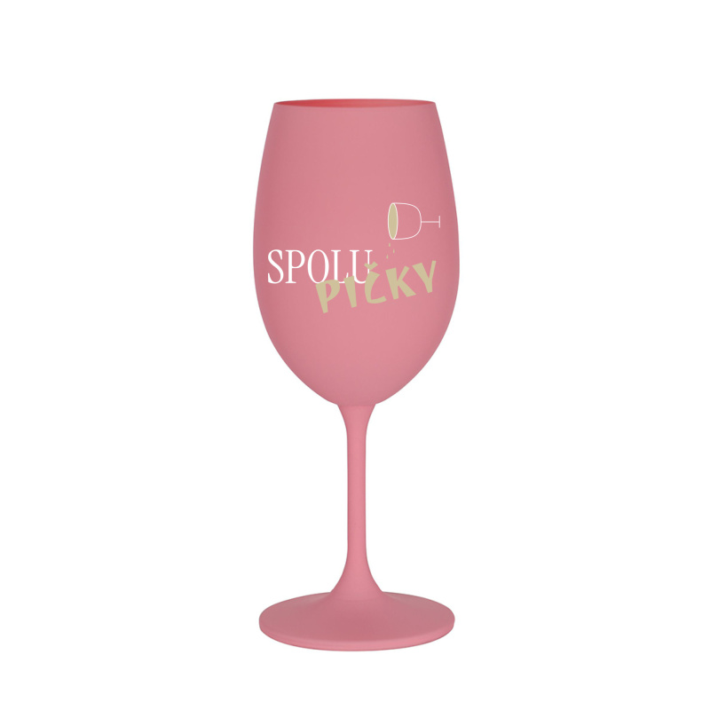 SPOLUPIČKY - růžová sklenice na víno 350 ml