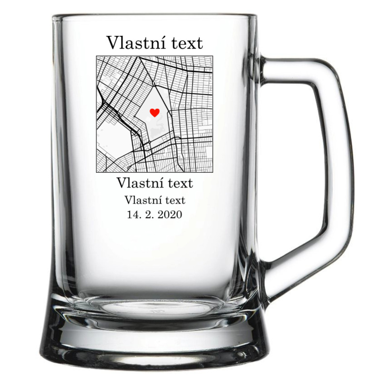 Personalizovaná pivní sklenice s mapou
