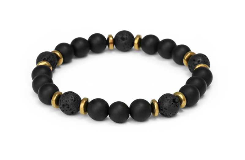 Agato Korálkový náramek z onyxu, lávového kamene a hematitu MINK146/20