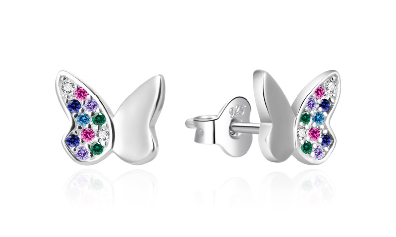 Agato Stříbrné náušnice Motýlci s barevnými zirkony AGT-E170PC