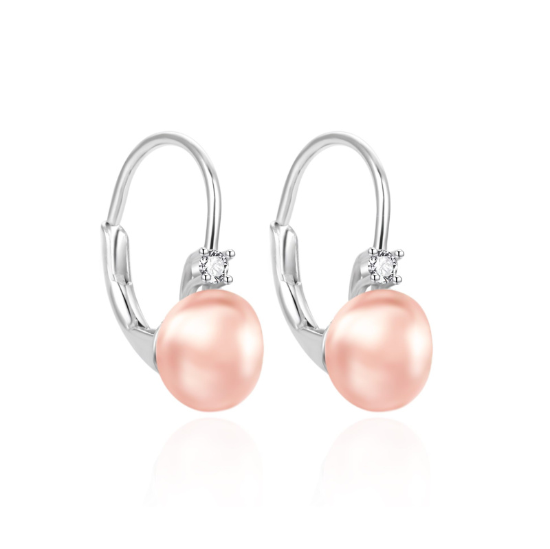 Agato Elegantní stříbrné náušnice s růžovými perlami AGT-E263LW-PPI