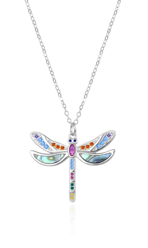 Agato Stříbrný náhrdelník Vážka s barevnými zirkony AGT-N040C (řetízek, přívěsek)