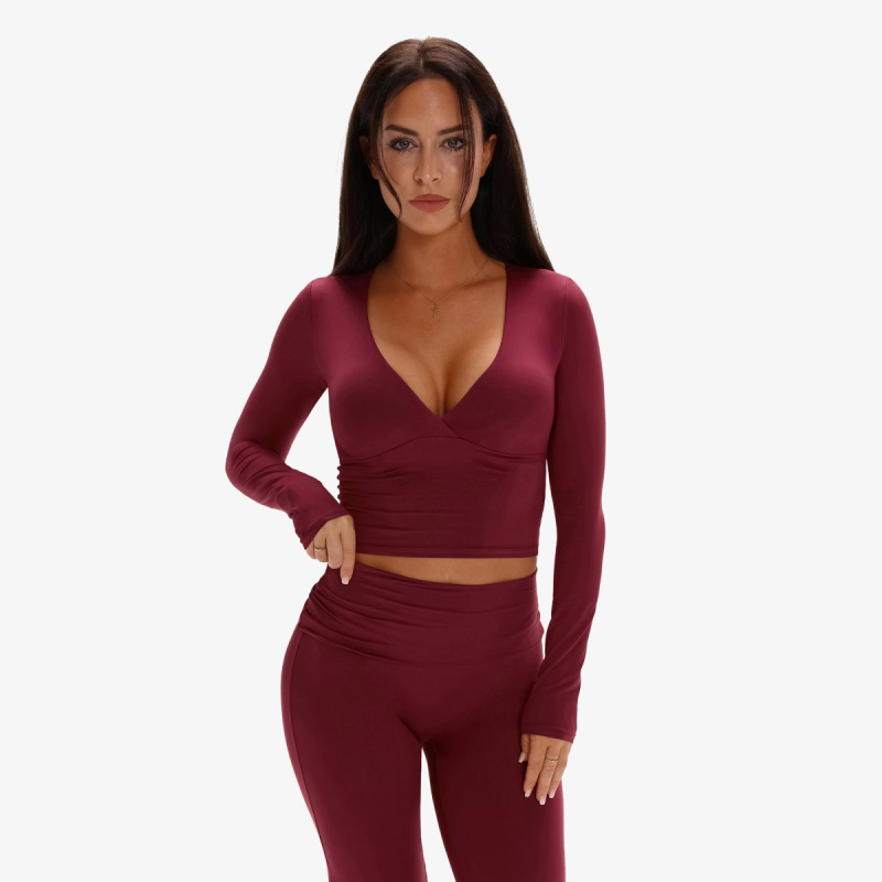 Dámský top s dlouhým rukávem exalted serenity soft touch top vínová s