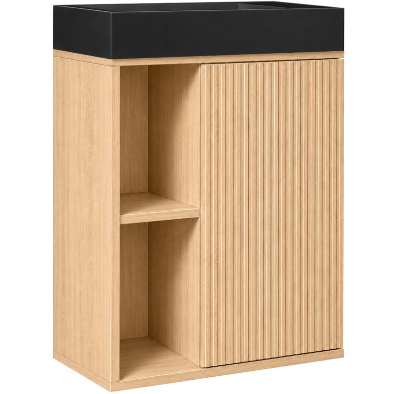 Umyvadlová skříňka pro WC Sofia - dub Vicenza + umyvadlo z lit. mramoru Sofia - černá matná - 50x70x25 cm