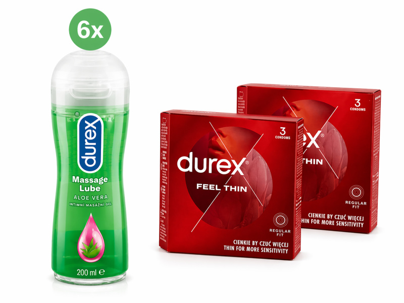 Durex lubricant 6x200ml 2in1 massage Aloe Vera  ZDARMA 2x Durex kondomy (3ks/bal.)