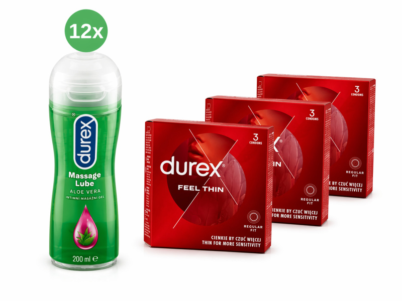 Durex lubricant 12x200ml 2in1 massage Aloe Vera  ZDARMA 3x Durex kondomy (3ks/bal.)