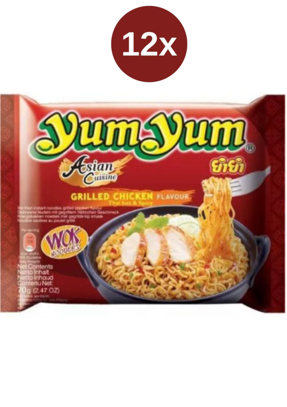 Yum Yum nudle smažené s příchutí grilovaného kuřete 12x70g