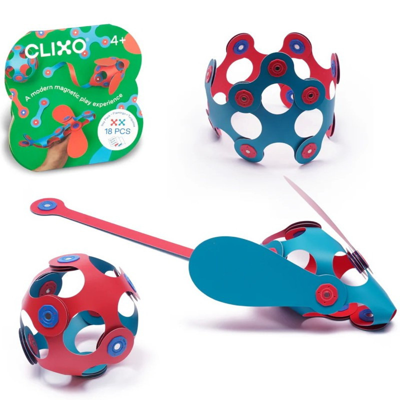 CLIXO - Itsy Flamingo &amp; Turquoise magnetická stavebnice, 18 kusů
