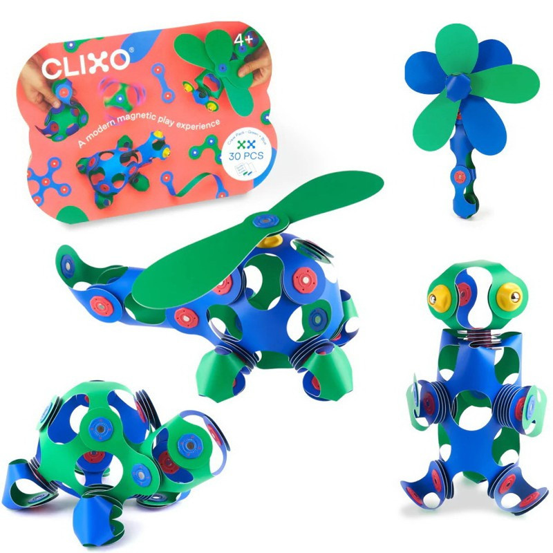 CLIXO - Crew Blue &amp; Green magnetická stavebnice, 30 kusů
