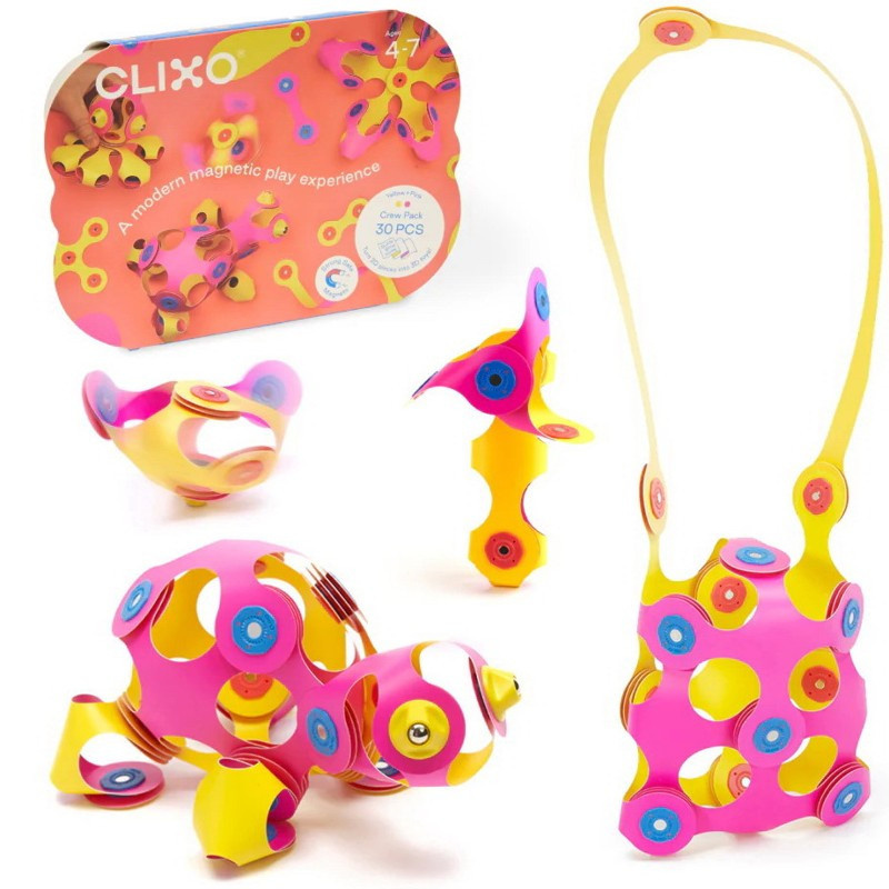 CLIXO - Crew Pink &amp; Yellow magnetická stavebnice, 30 kusů