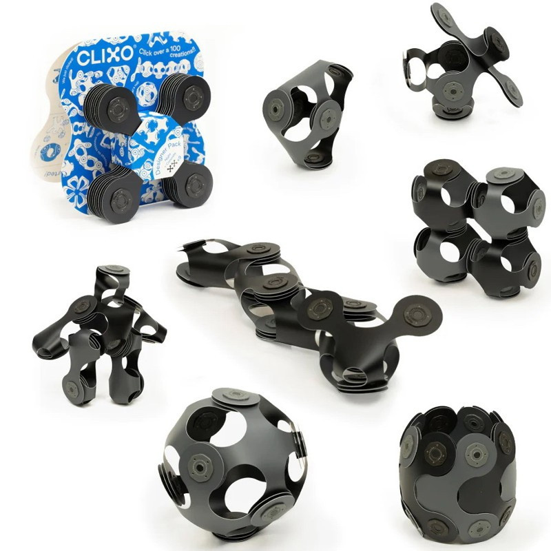 CLIXO - Designer Black &amp; Grey magnetická stavebnice, 9 kusů